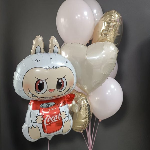 Композиция из гелиевых шаров Лабубу для девочки