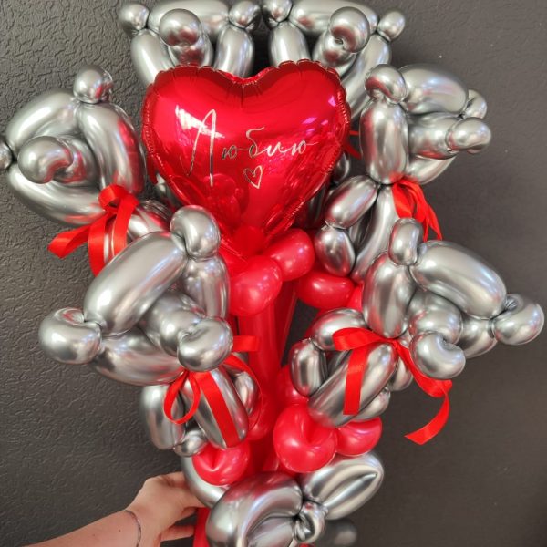 Букет из шаров Мишки с фольгированным сердцем