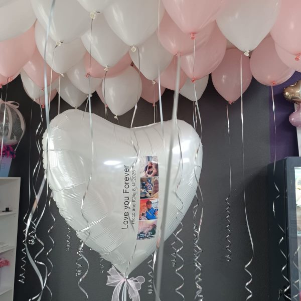 Композиция из гелиевых шаров на свадьбу с сердцем с фото